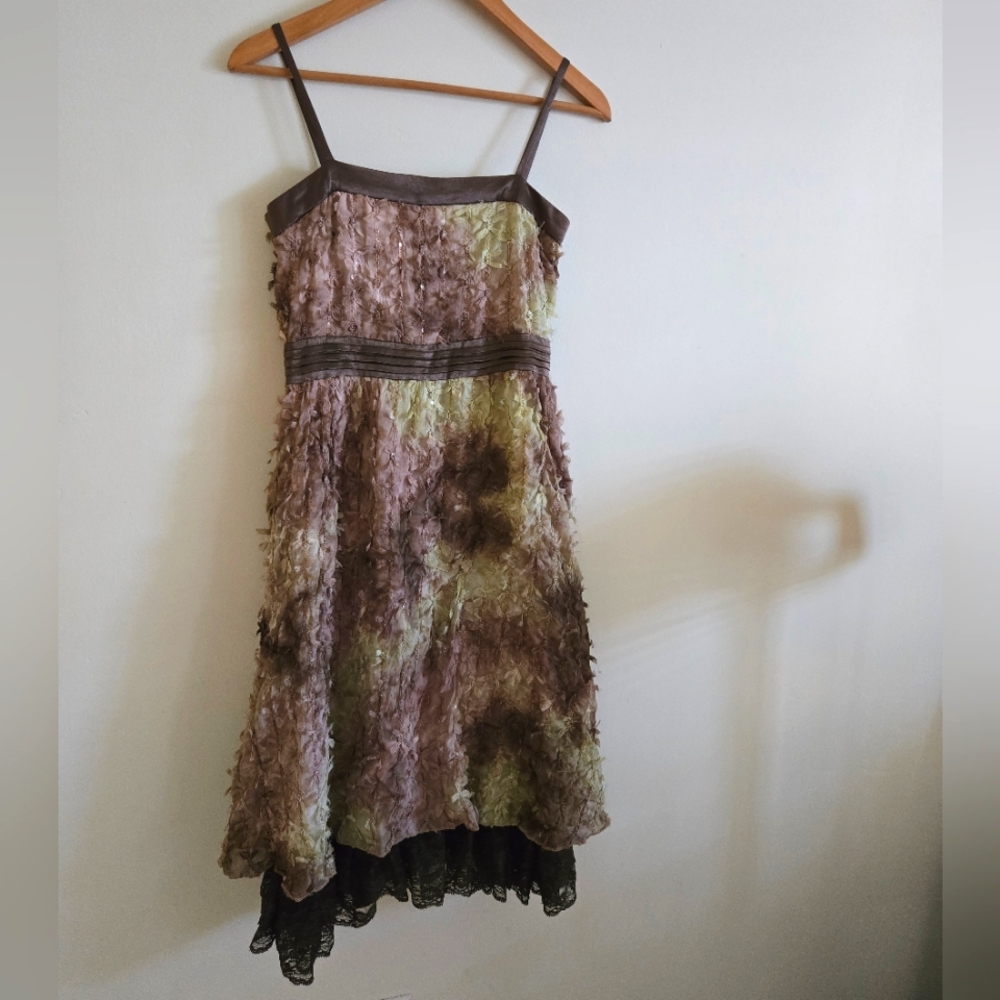 BGBGMAXAZRIA Brown, Lime Green, Military Green Chiffon & Lace Dress Size 2 NWOT